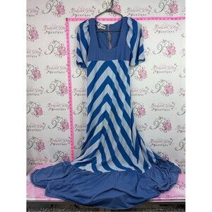 LIZZIE vintage dress retro Blue Chevron Maxi Dress - Unbranded